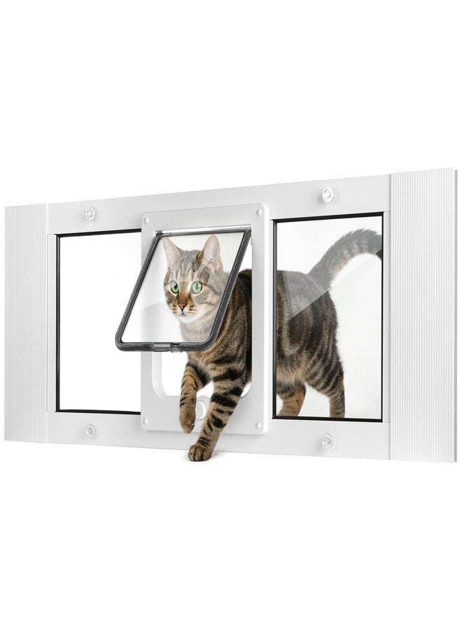 Slevoo Cat Door for Window, Adjustable Width of 32"-36", 4 Secure Lock Modes and Tool-Free Install, Aluminum Frame and High-Transparency Glass Window Pet Door, Suitable for Most Cats & Small Dogs - Image 1